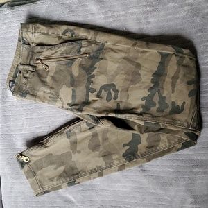 Zara Basic Zipper Camo Camouflage Skinny Jeans Envelope Pockets Knee Stitching